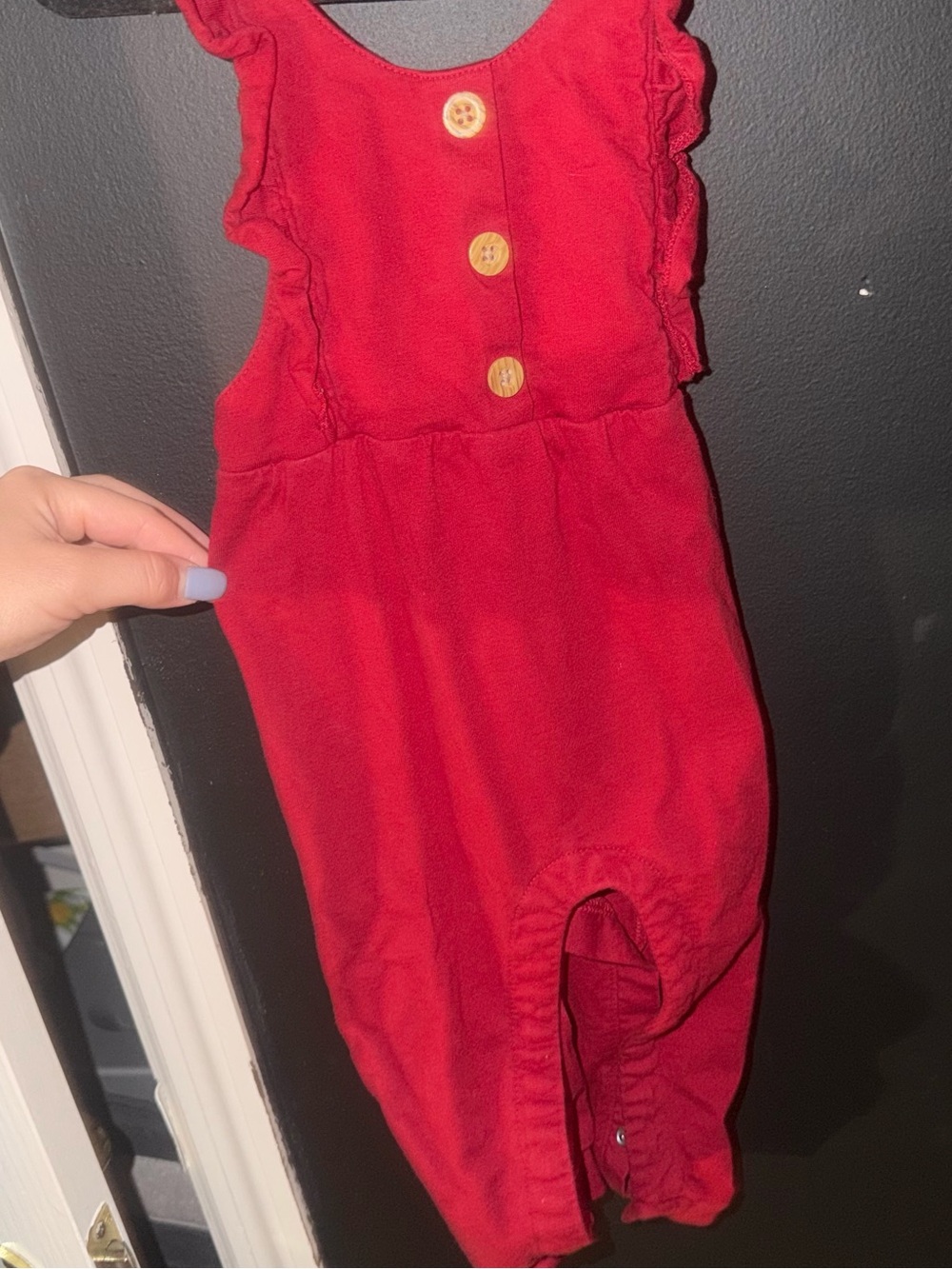 Red Ruffle-Strap Kids Romper - Picture 2 of 3